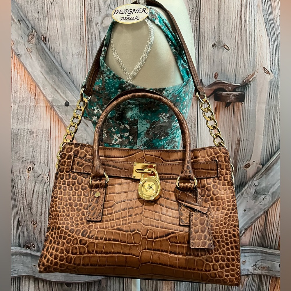 Authentic MICHAEL KORS Croc Embossed Hamilton Satchel VGC! - Picture 3 of 12